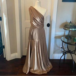 Fame and Partners Champagne Satin Formal Gown